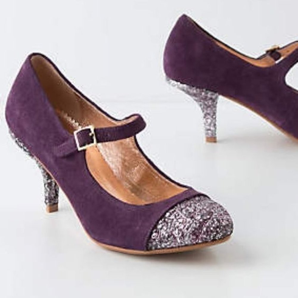 NEW Anthropologie Miss Albright Glitter-Capped Mary Janes, sz 8.5